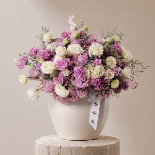 Nada Lisianthus in Ivory Vase - BLACK AND BLANC