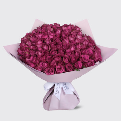 100 Purple Roses Bouquet - Fresh Flowers - Bouquet