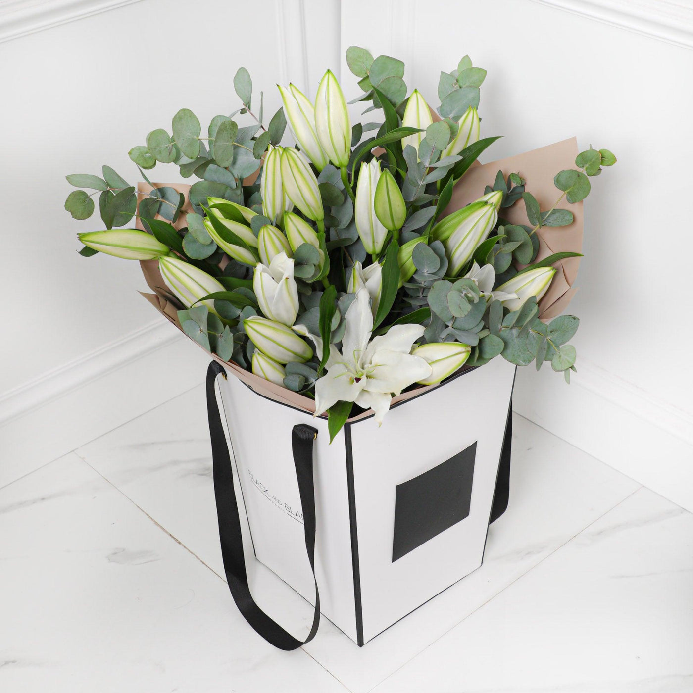 Fresh lily White Bouq - Fresh Flowers - BLACK AND BLANC