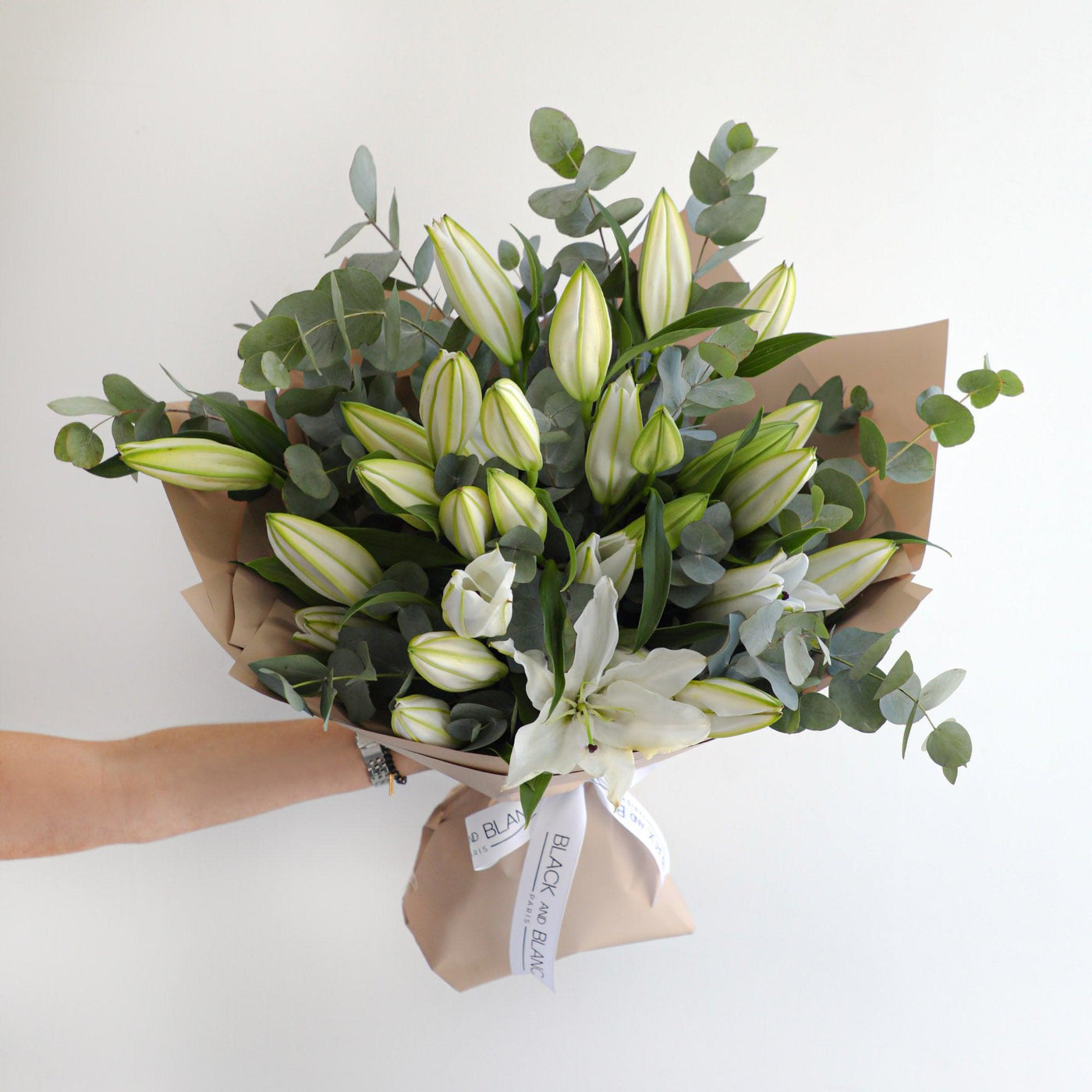 Fresh lily White Bouq - Fresh Flowers - BLACK AND BLANC