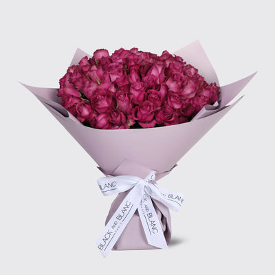 50 Purple Roses Bouquet - Fresh Flowers - Bouquet