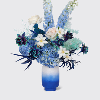 Opaline Blue Affair in Vase - Fresh Flowers