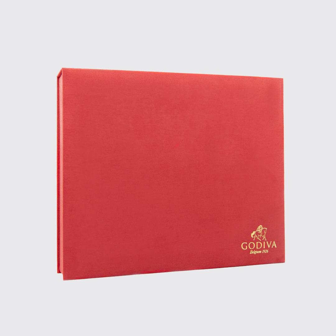 Red Godiva chocolate box with gold logo in a Royal Gift Box XL for a luxurious treat