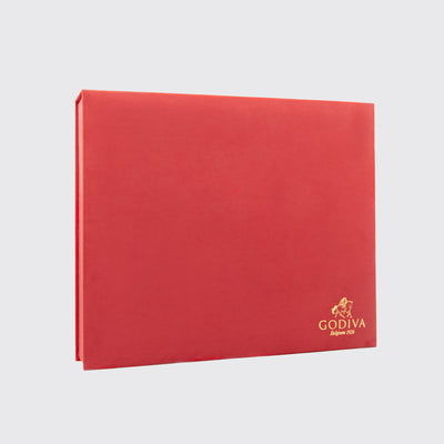 Red Godiva chocolate box with gold logo in a Royal Gift Box XL for a luxurious treat