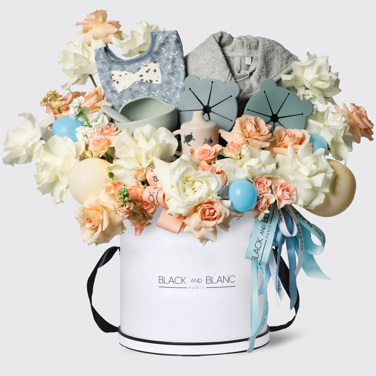 Baby Boy (Snack Cup Sippy Cup Bathrobe Silicone Bowl & Long-sleeved Baby Bib) White