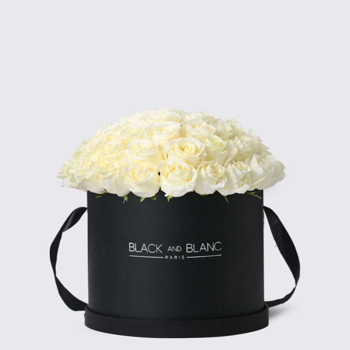 White Roses in Box - BLACK AND BLANC