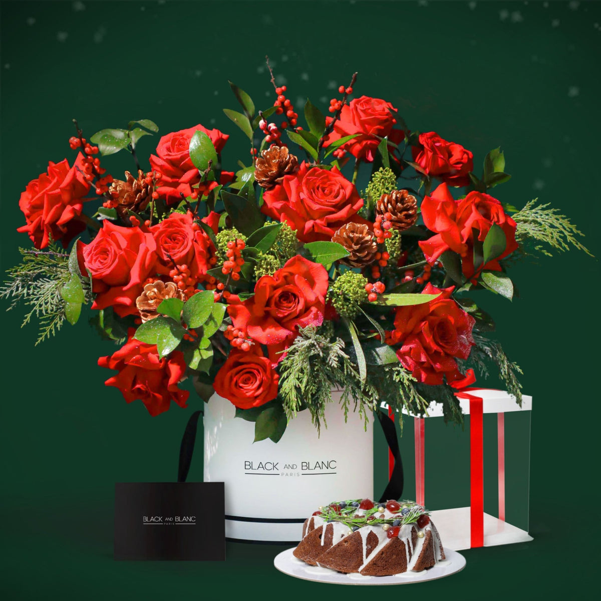 Christmas Holiday flower with Cake - BLACK AND BLANC