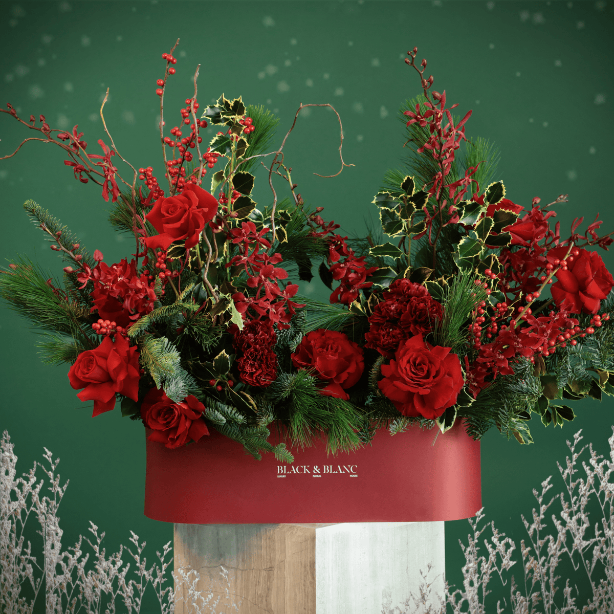 Christmas in Half Meter Box - Fresh Flowers - BLACK AND BLANC