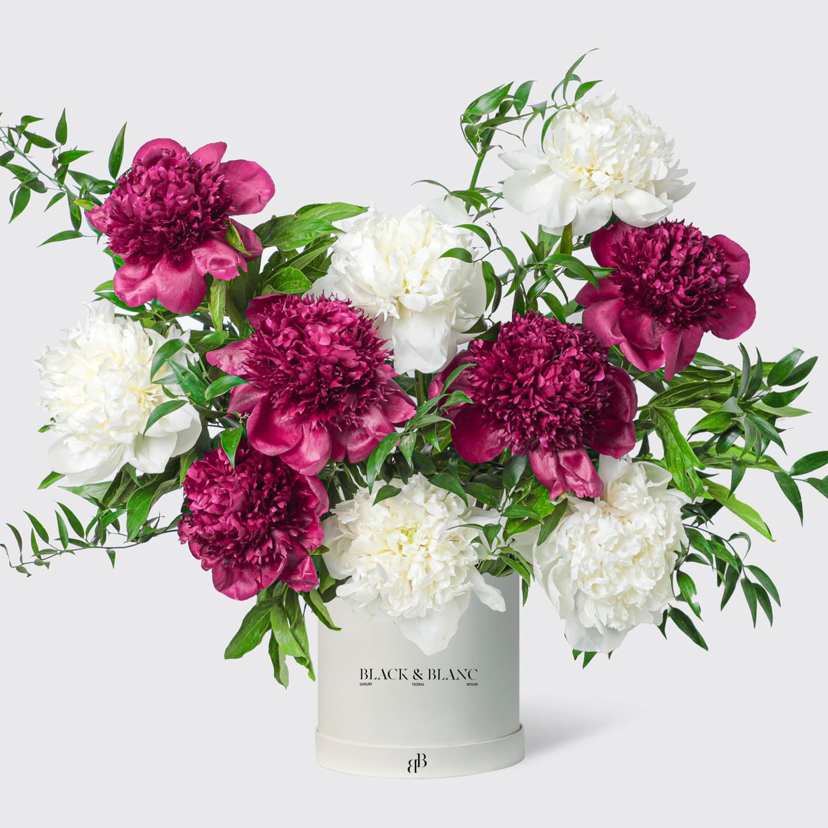 Crimson Ivory Peonies in Box - BLACK AND BLANC