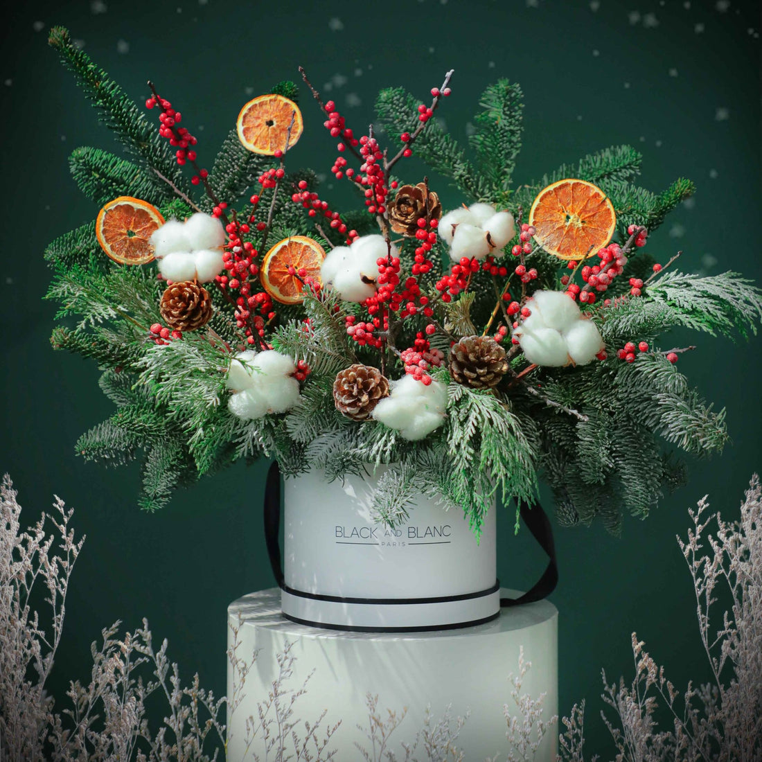Frosted Berry Delight in Box - Fresh Flowers - BLACK AND BLANC