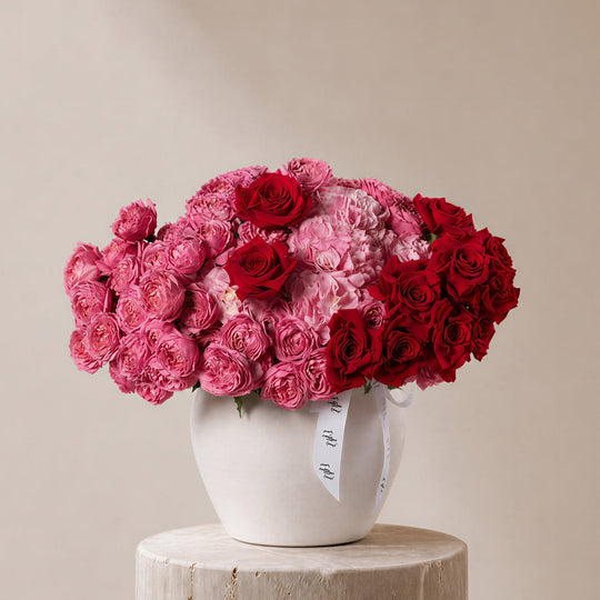 Ghazal Roses in Ivory Vase - BLACK AND BLANC