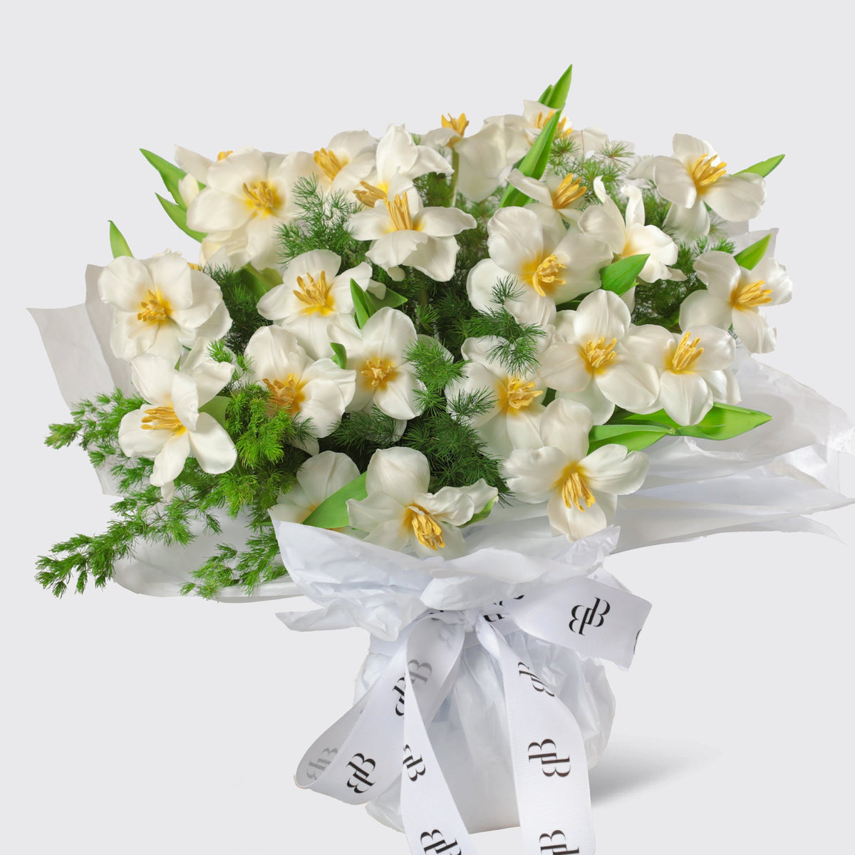 Glowing White Tulips Bouquet - BLACK AND BLANC