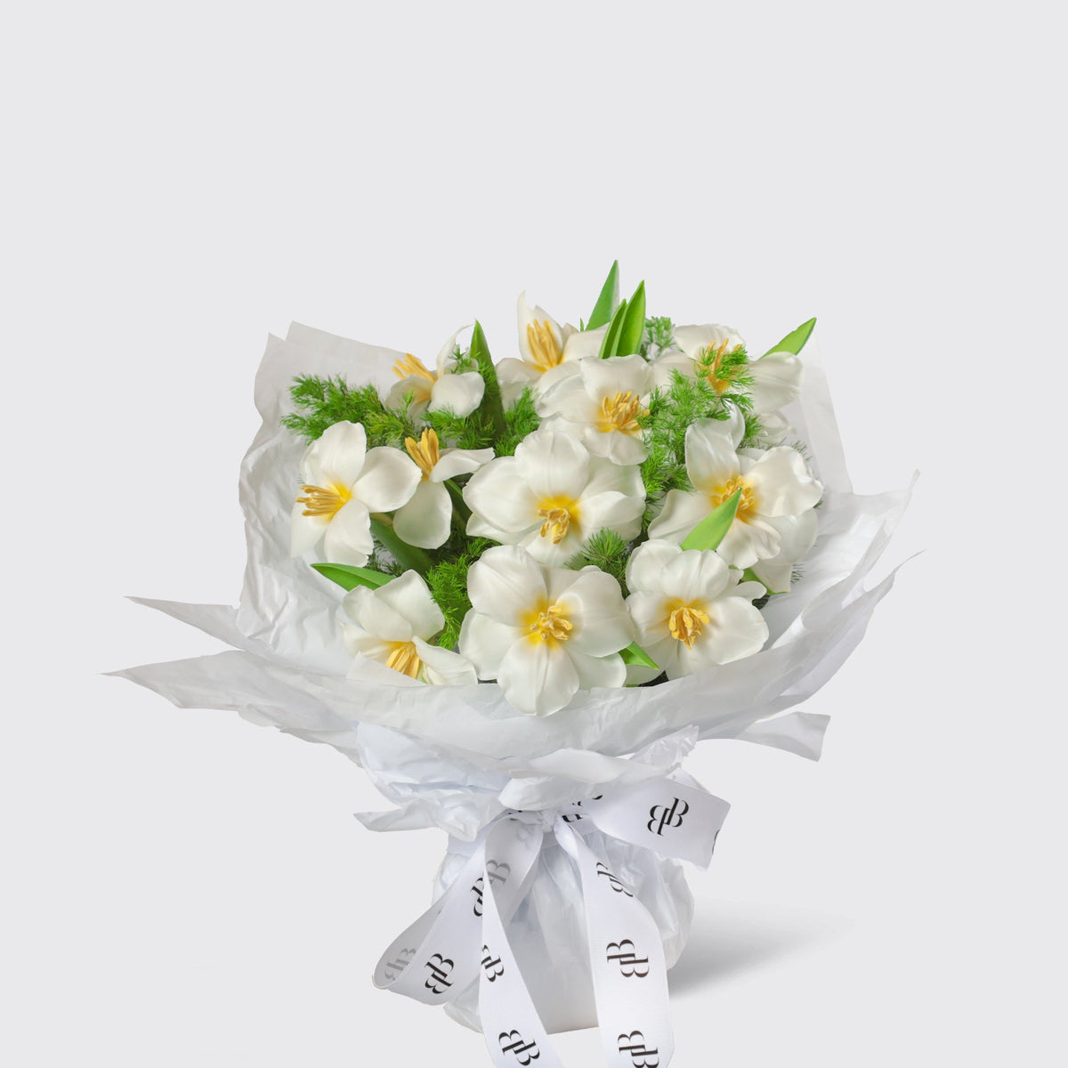 Glowing White Tulips Bouquet - BLACK AND BLANC