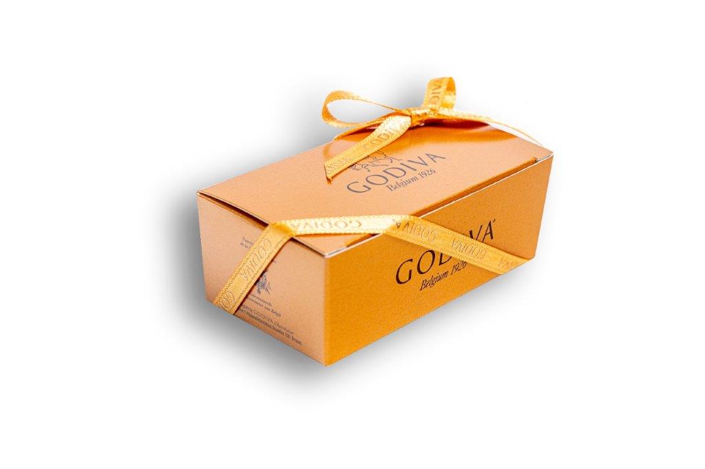 Golden Godiva chocolate gift box with yellow ribbon for GOLD BALLOTIN 1Kg Box