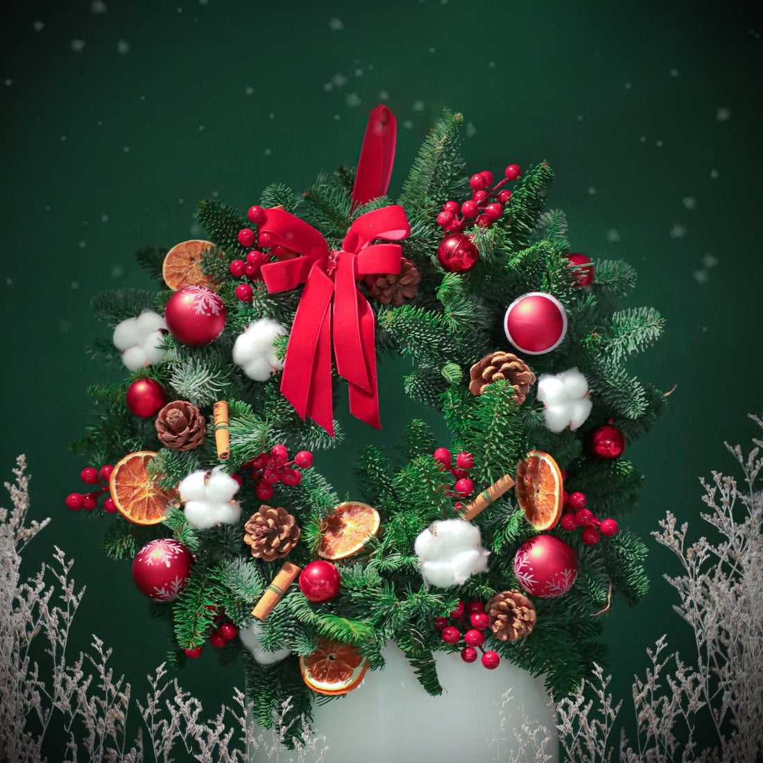 Holiday Cheer Wreath - Fresh Flowers - BLACK AND BLANC