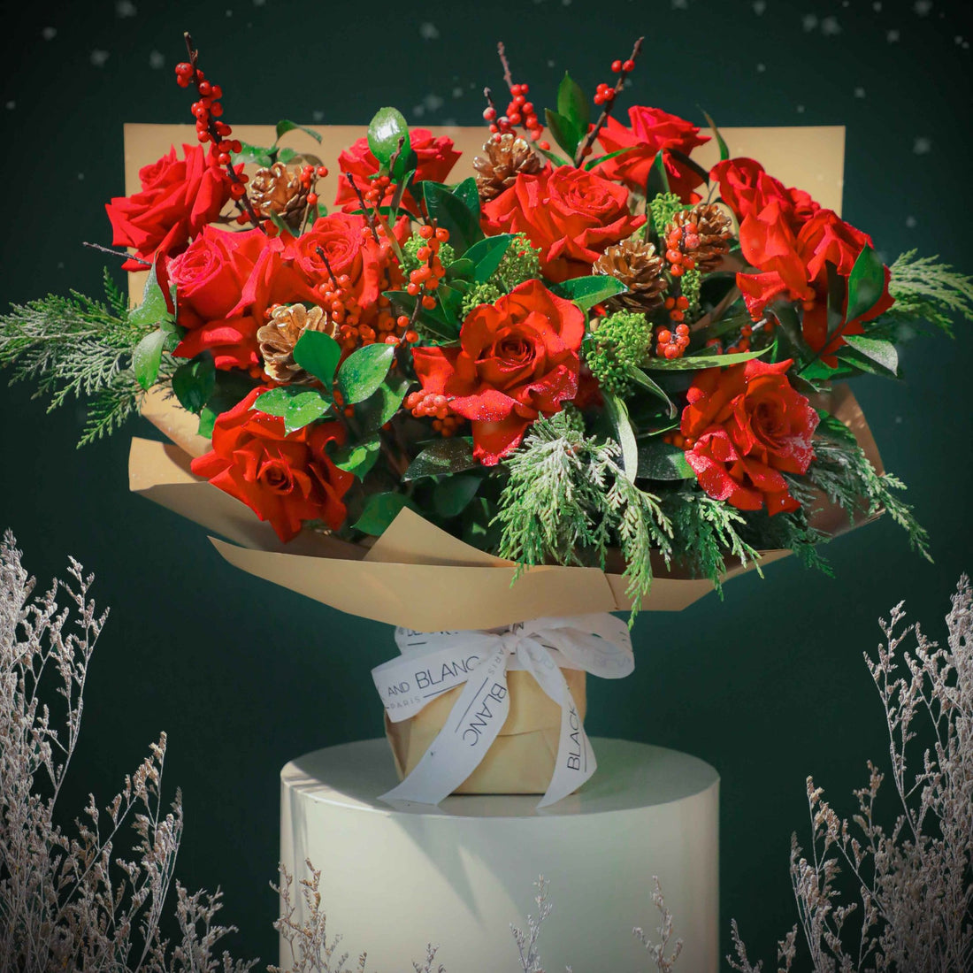 Holiday Radiance Bouquet - Fresh Flowers - BLACK AND BLANC