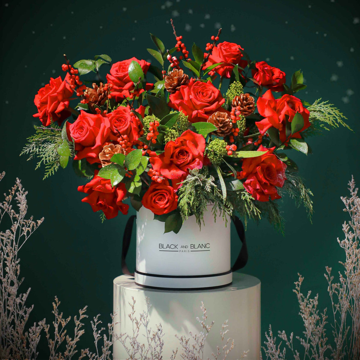 Holiday Radiance in Box - Fresh Flowers - BLACK AND BLANC