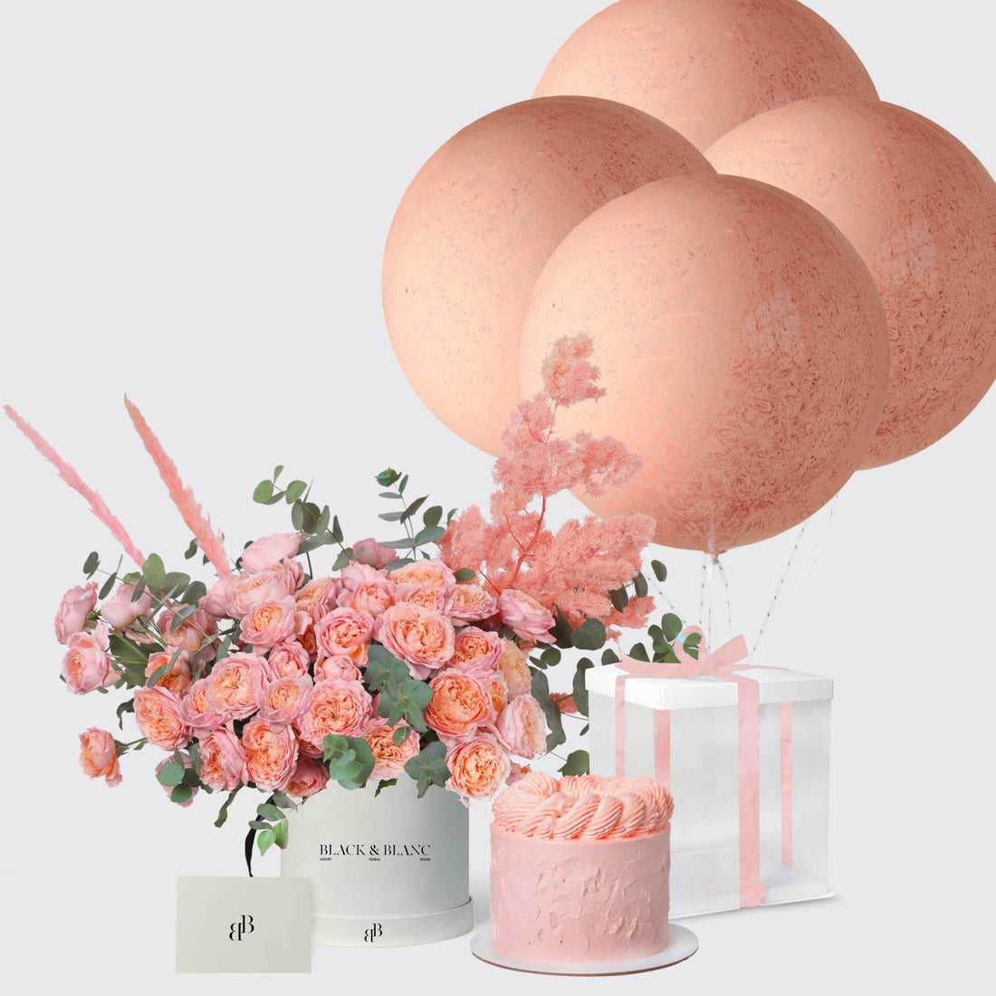 Julietta Blushing with Cake and Balloons - BLACK AND BLANC