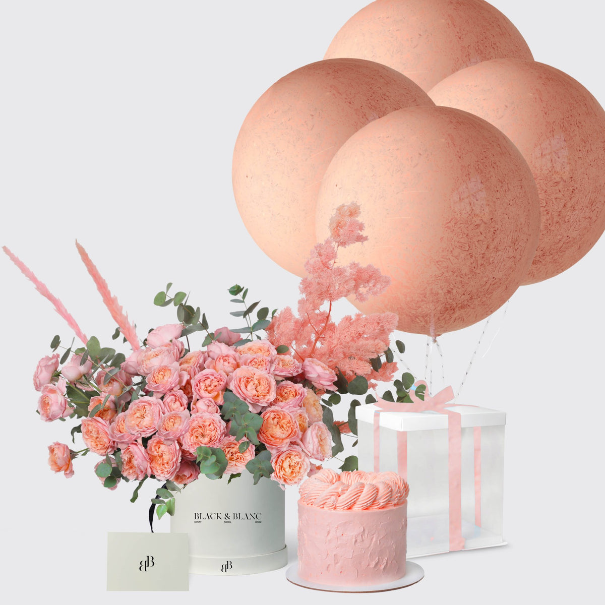 Julietta Blushing with Cake and Balloons - BLACK AND BLANC