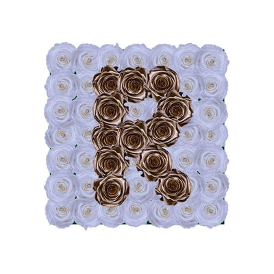 Letter R - Infinity Roses - White / Gold