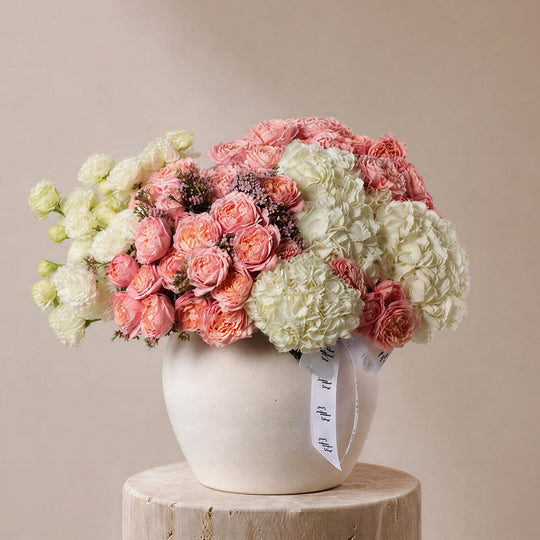 Loulou Roses in Ivory Vase - BLACK AND BLANC