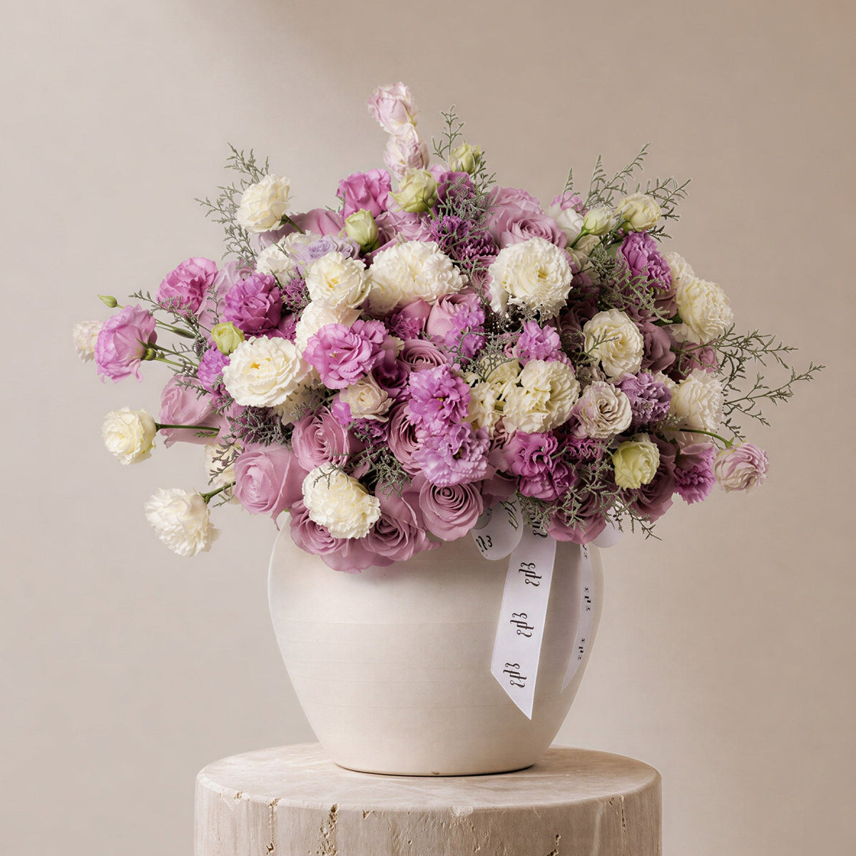 Nada Lisianthus in Ivory Vase - BLACK AND BLANC