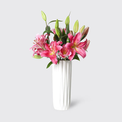 Pink Lily Lea in Vase - Fresh Flowers - BLACK AND BLANC