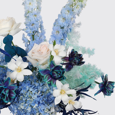 Opaline Blue Affair in Vase - Fresh Flowers - Vase