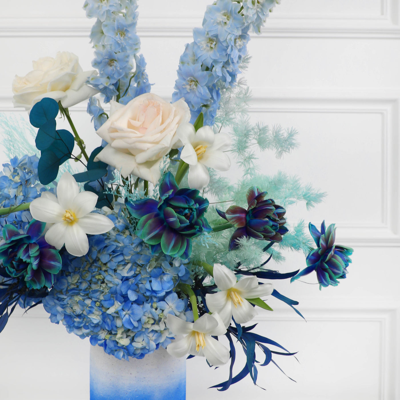 Opaline Blue Affair in Vase - Fresh Flowers - Vase