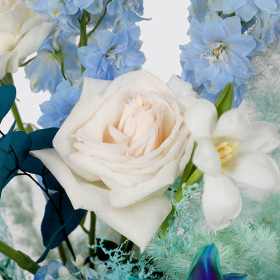 Opaline Blue Affair in Vase - Fresh Flowers - Vase