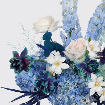 Opaline Blue Affair in Vase - Fresh Flowers - Vase