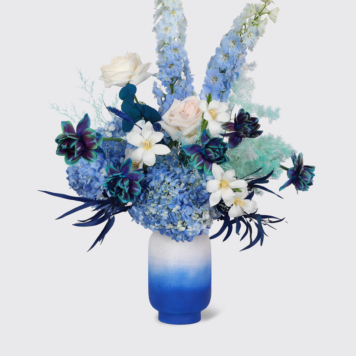 Opaline Blue Affair in Vase - Fresh Flowers - Vase