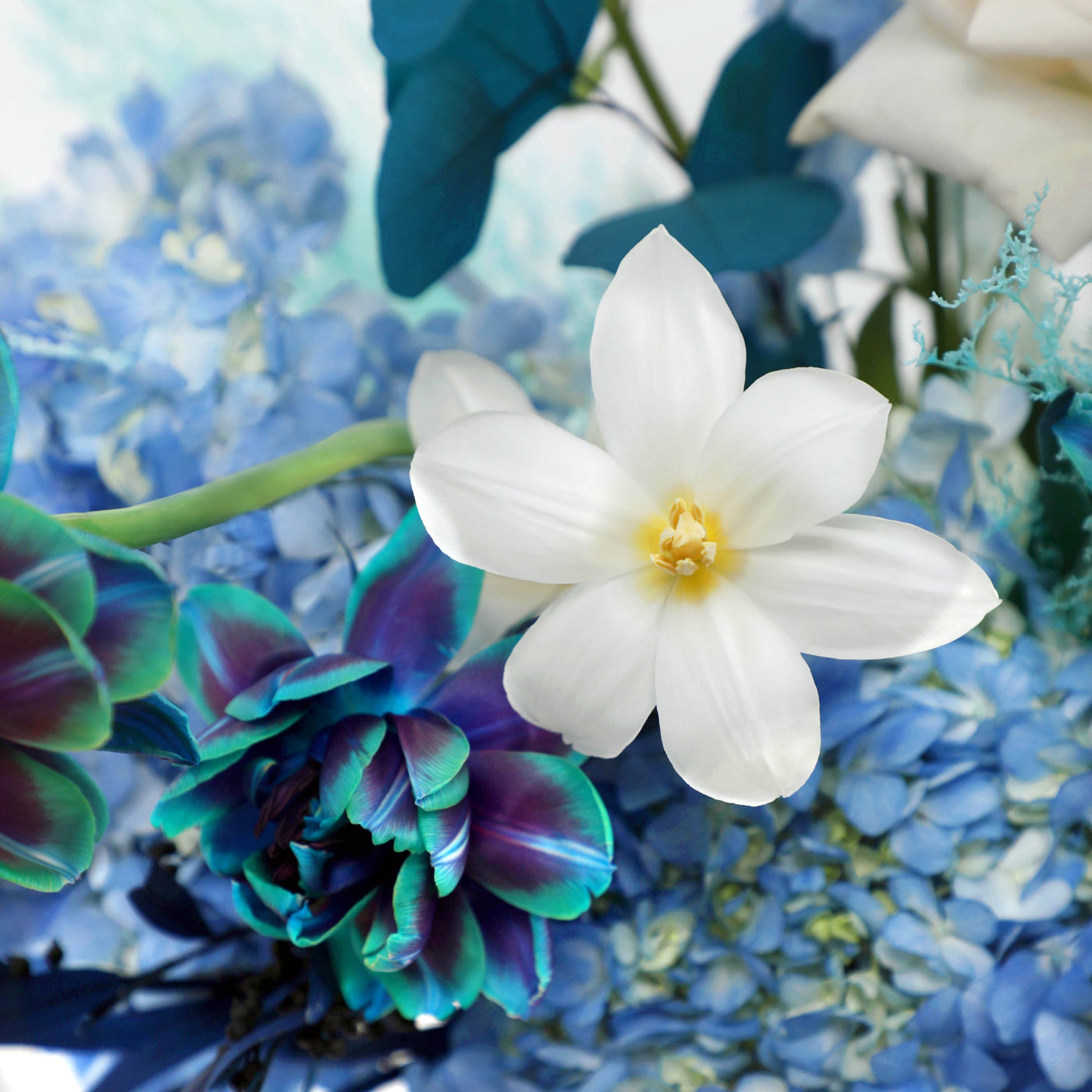 Opaline Blue Affair in Vase - Fresh Flowers - Vase