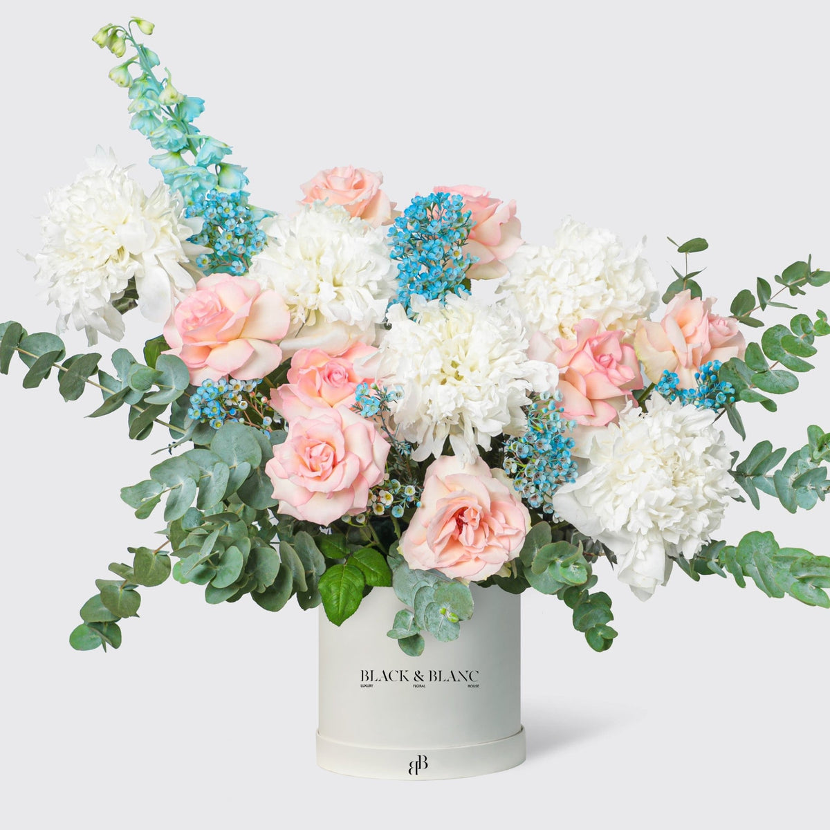 Pastel Dream Peonies in Box - BLACK AND BLANC
