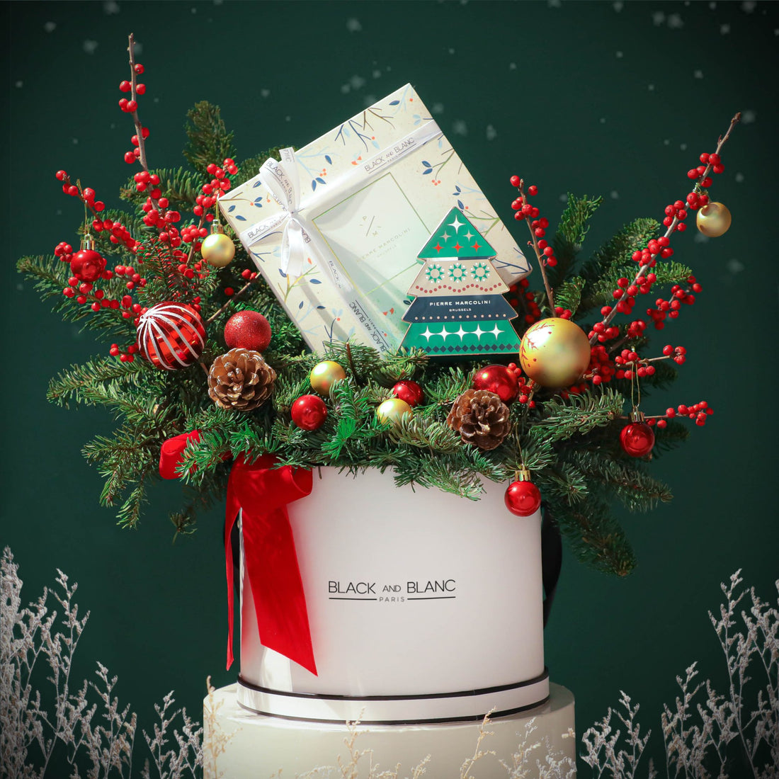 Pierre Marcolini - Christmas Tree & Chocolate Box Christmas Hamper - BLACK AND BLANC
