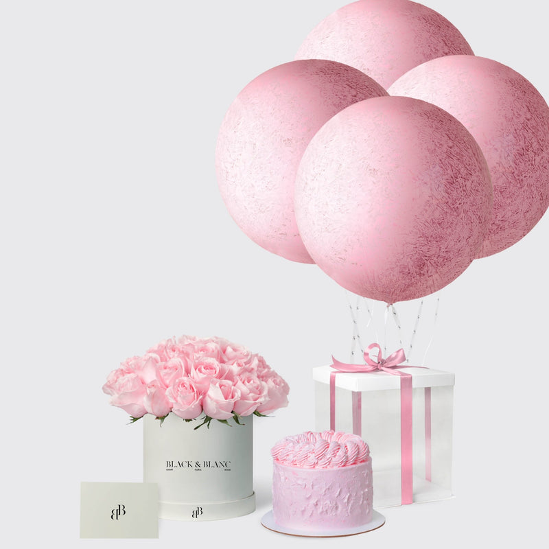 Pink Perfection with Cake and Balloons - BLACK AND BLANC