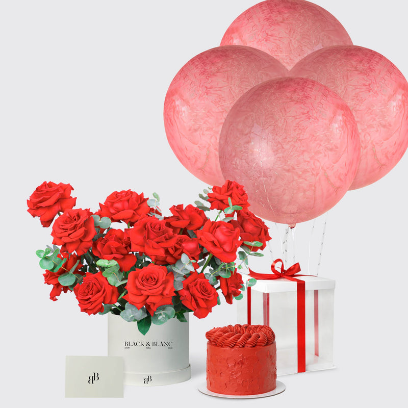 Radiant Red with Cake and Balloons - BLACK AND BLANC