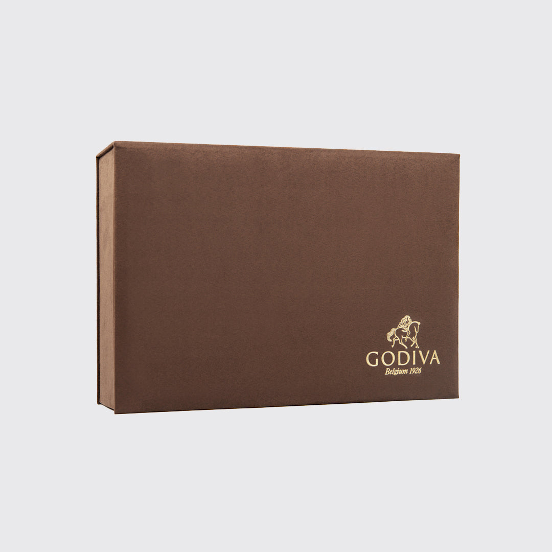 Brown Godiva chocolate gift box with gold logo from the Royal Gift Box collection