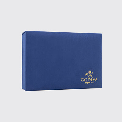 Blue Godiva chocolate gift box with gold logo from the Royal Gift Box collection