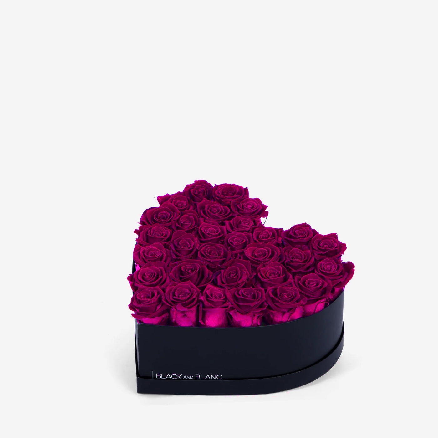 Heart-shaped box of vibrant magenta infinity roses for Royal Purple Infinity Love