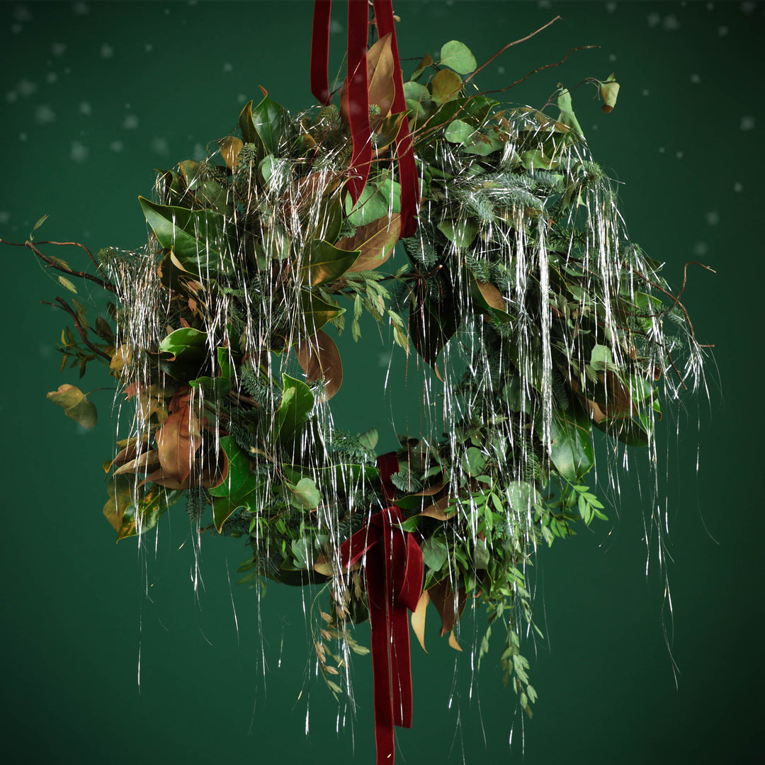 Rustic Velvet Wreath with Tinsel