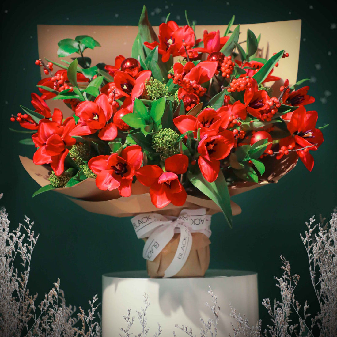 Scarlet Symphony Bouquet - Fresh Flowers - BLACK AND BLANC