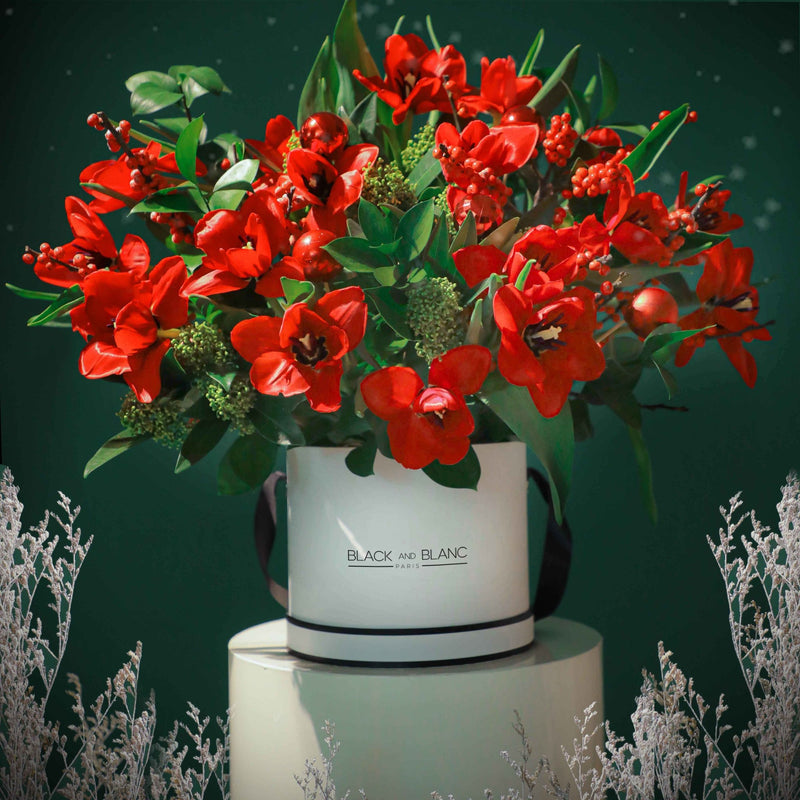 Scarlet Symphony in Box - Fresh Flowers - BLACK AND BLANC