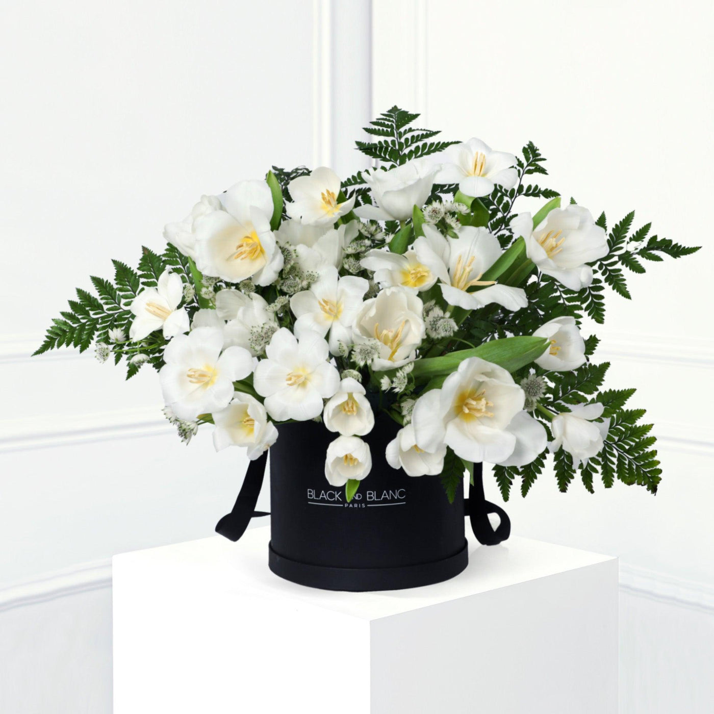 Snow White Tulips BouqBox - Fresh Flowers - BLACK AND BLANC