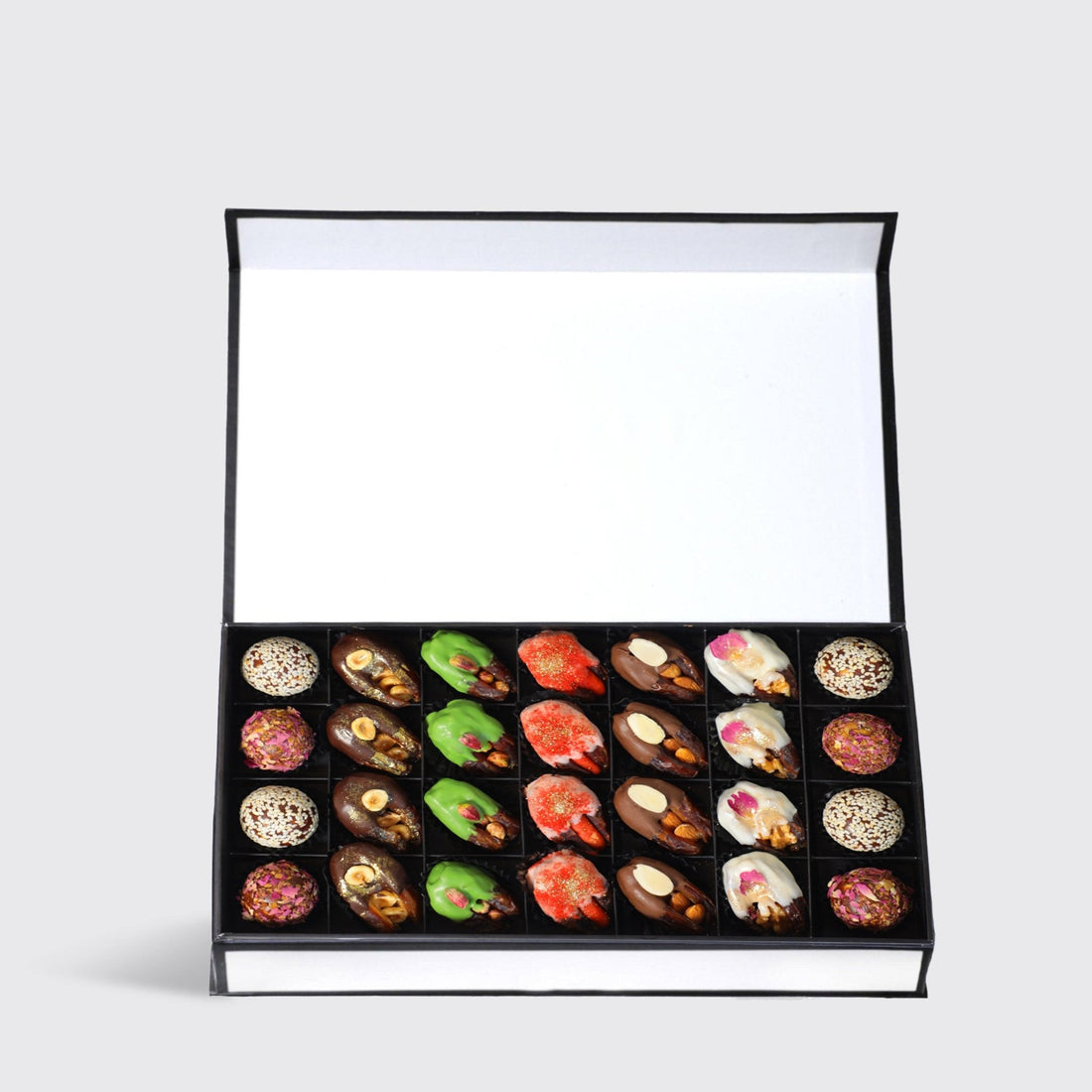 Stuffed dates dipped in Chocolate (28Pcs) - BLACK AND BLANC