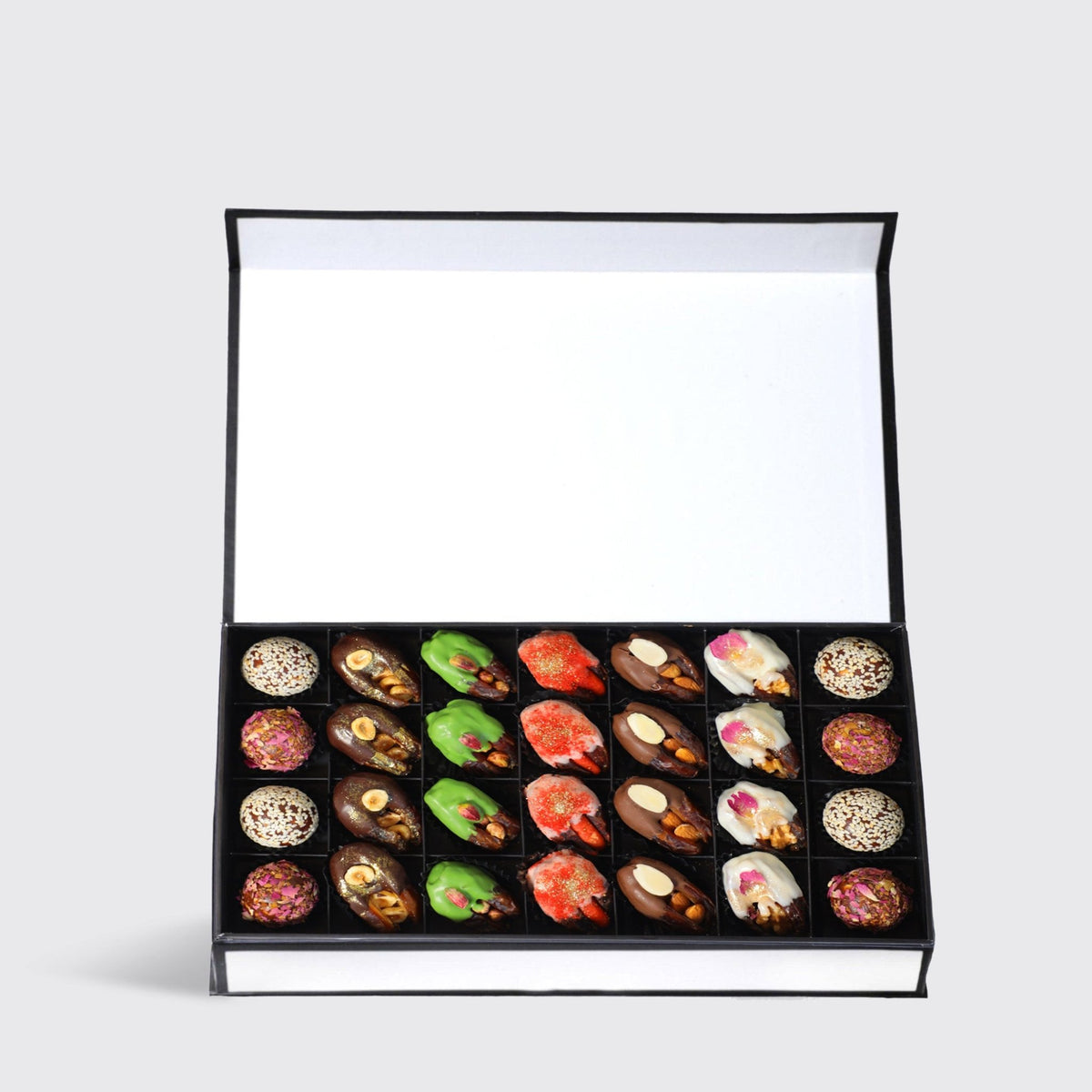 Stuffed dates dipped in Chocolate (28Pcs) - BLACK AND BLANC