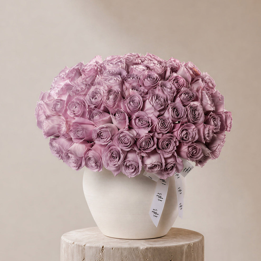 Sundus Purple Roses in Ivory Vase - BLACK AND BLANC