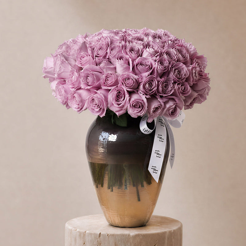 Sundus Purple Roses in Lumiere Vase - BLACK AND BLANC