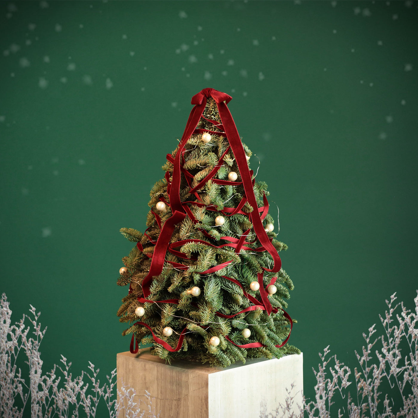 Velvet Christmas Tree Ribbon and Lights