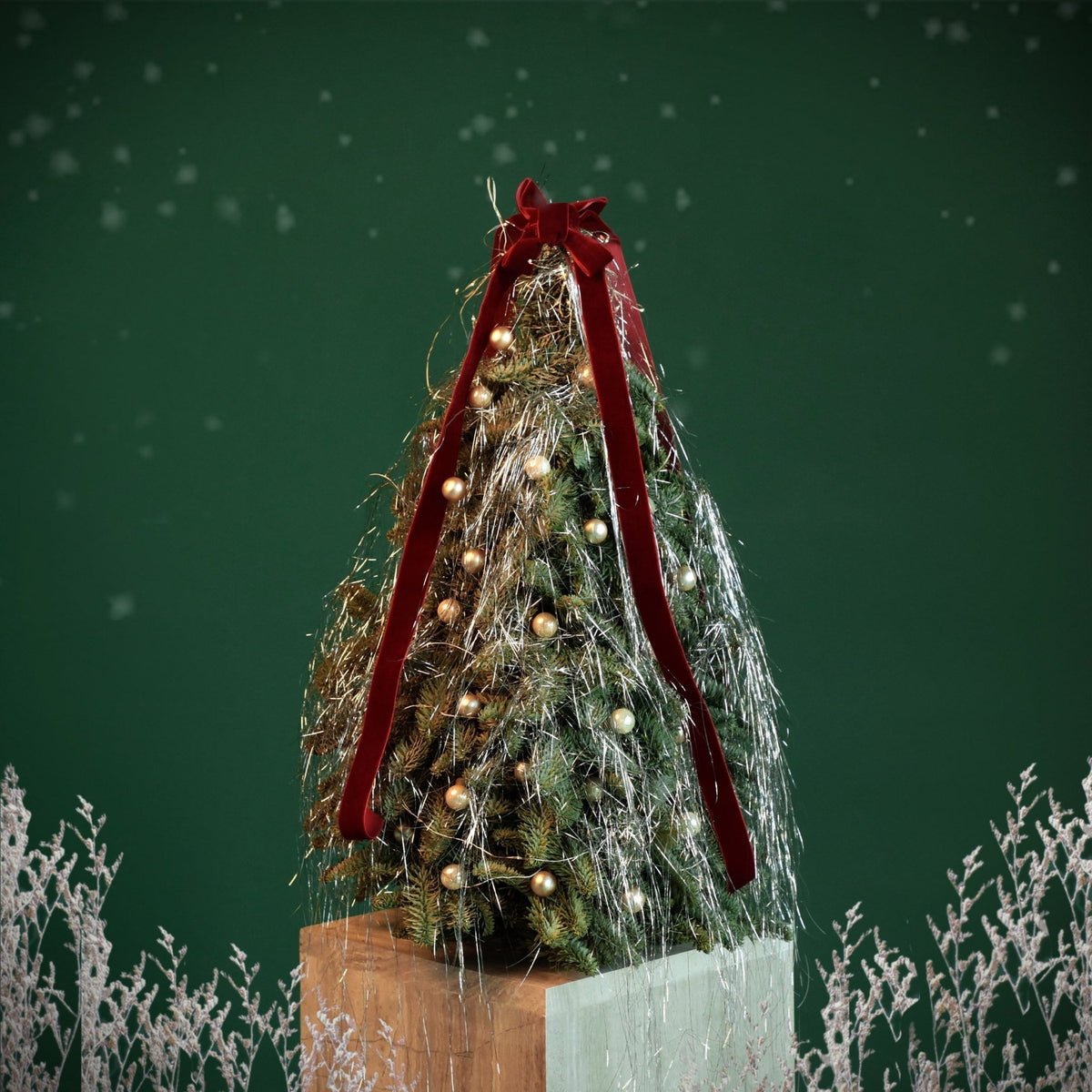 Velvet Christmas Tree with Tensil and Lights - BLACK AND BLANC